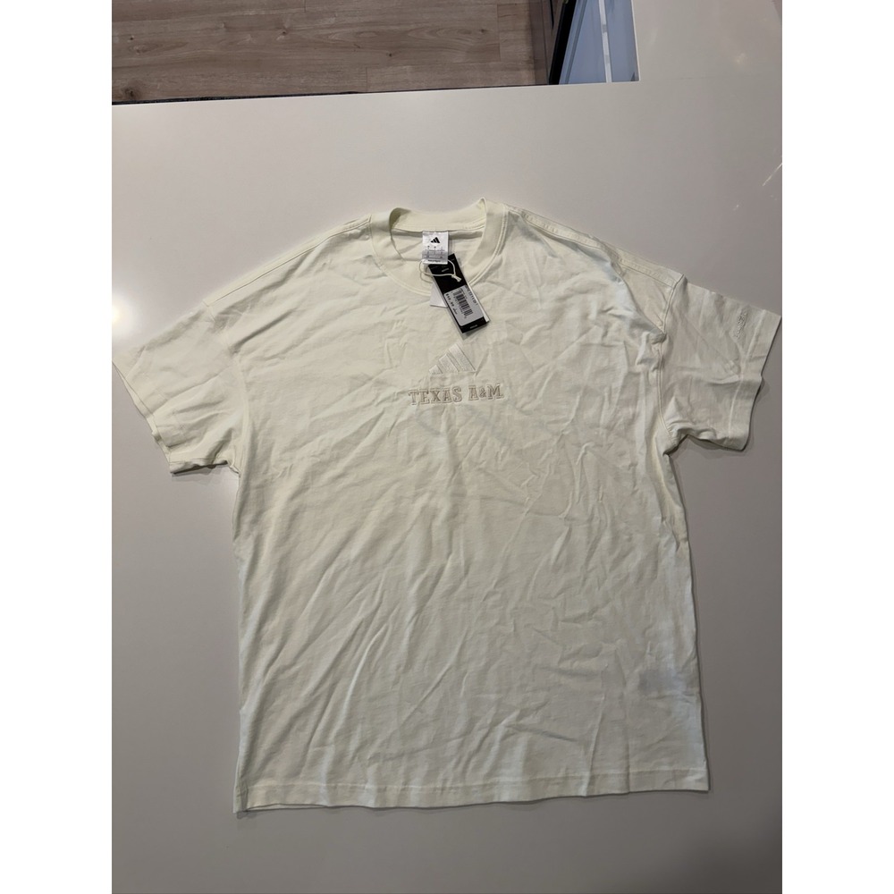 adidas Texas A&M T-shirt KB0742 Mens L Off-White Embroidered Logo NWT